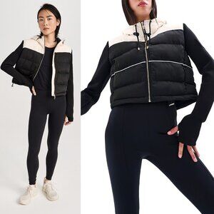 P.E Nation Jacket Parallel Cream Black Quilted Hooded Puffer Size XL‎